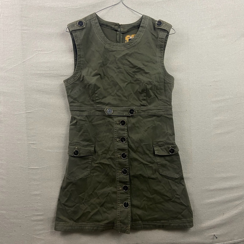 Maeve by Anthropologie Utility Mini Dress 14 Olive Green Button Front Epaulettes